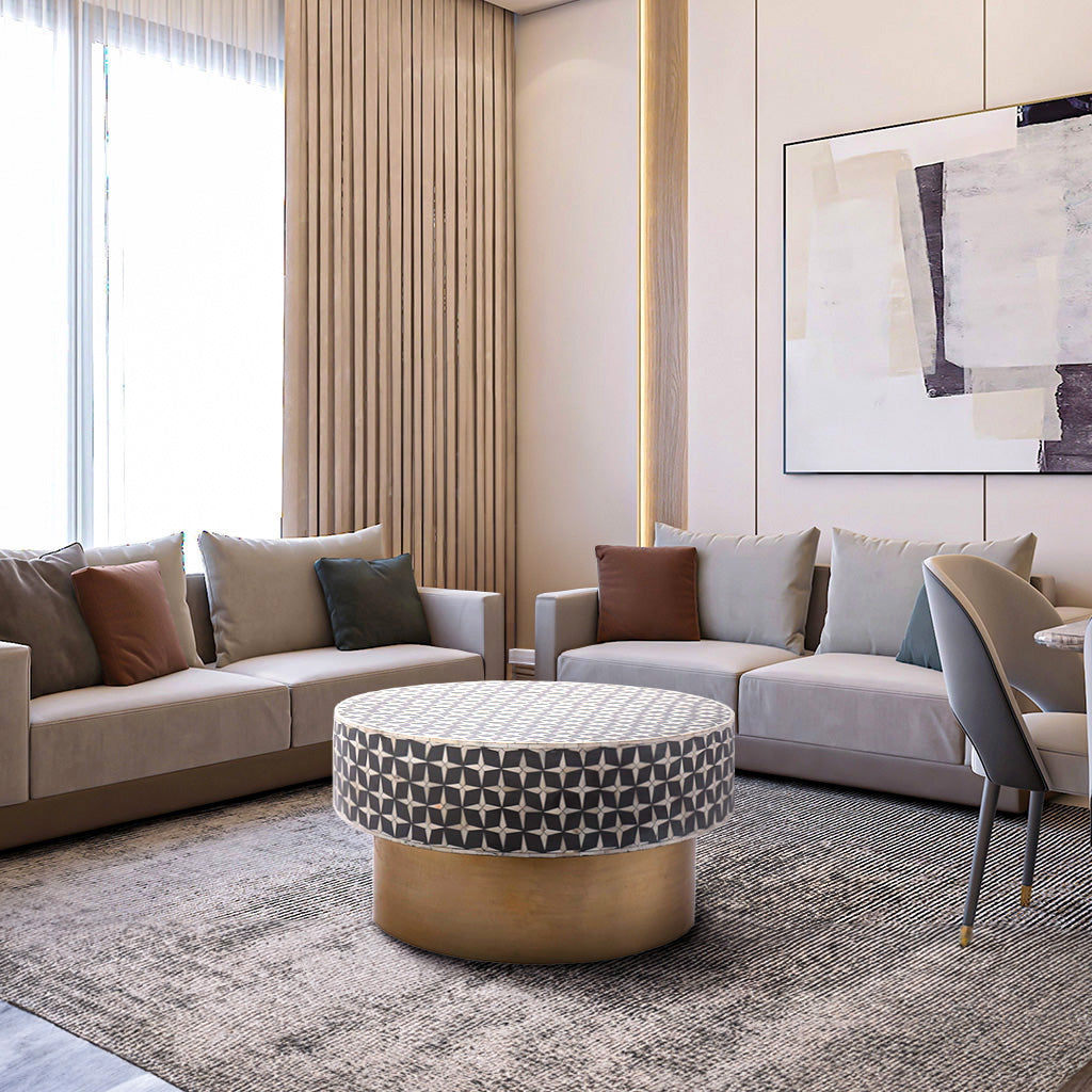 Mosaic Bone Inlay Round Coffee Table