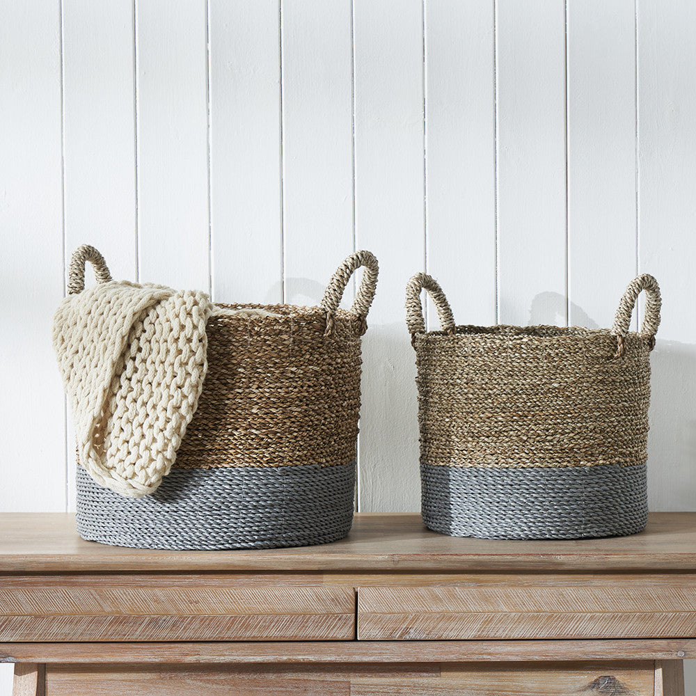 Copy of Set of 2 Banana Leaf Two Tone Natural and Grey Baskets