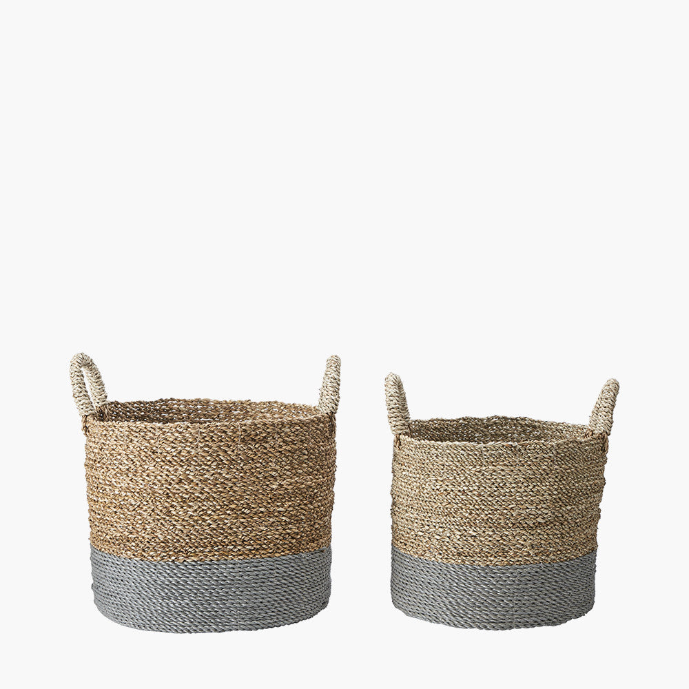 Copy of Set of 2 Banana Leaf Two Tone Natural and Grey Baskets