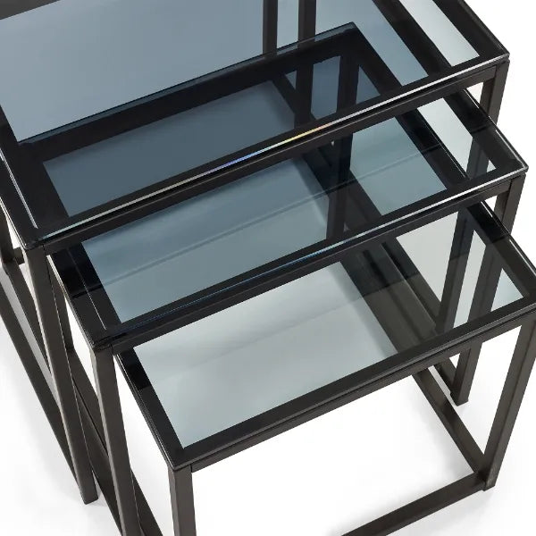 Cullin Smoked Glass & Black Nesting Side Tables