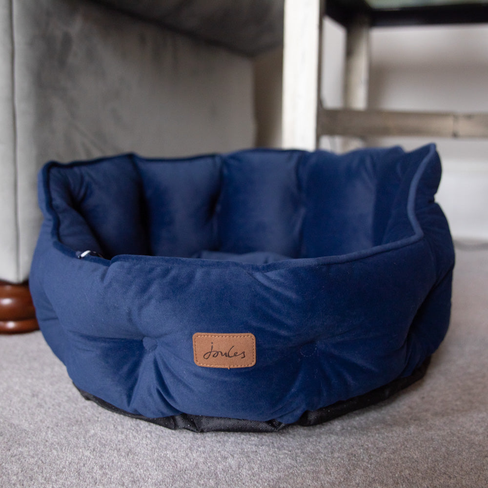 Joules Navy Velvet Chesterfields Dog Bed Small