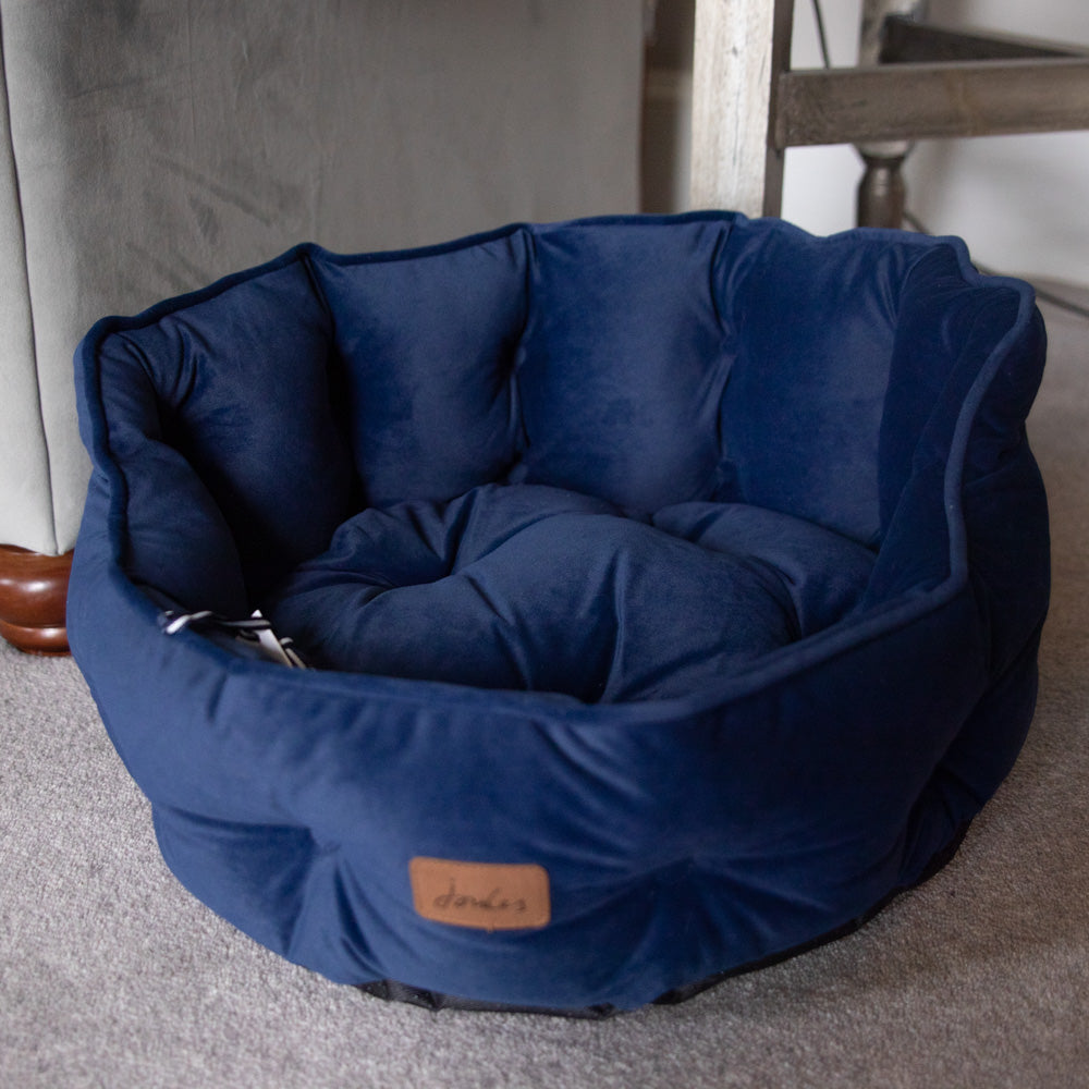 Joules Navy Velvet Chesterfields Dog Bed Small