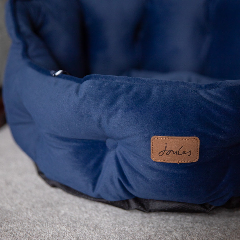 Joules Navy Velvet Chesterfields Dog Bed Small