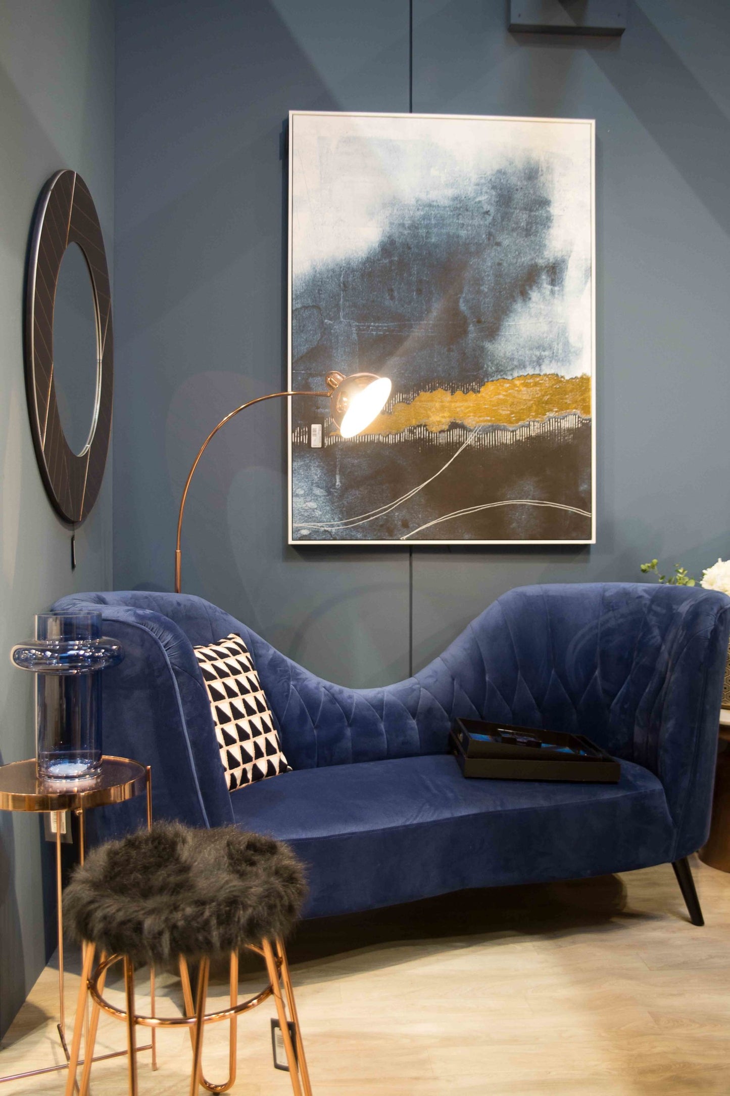 Blue & Gold Abstract Wall Art 143cm