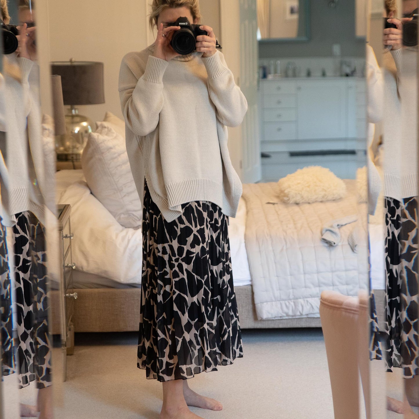 Giraffe Print Skirt Black/Beige