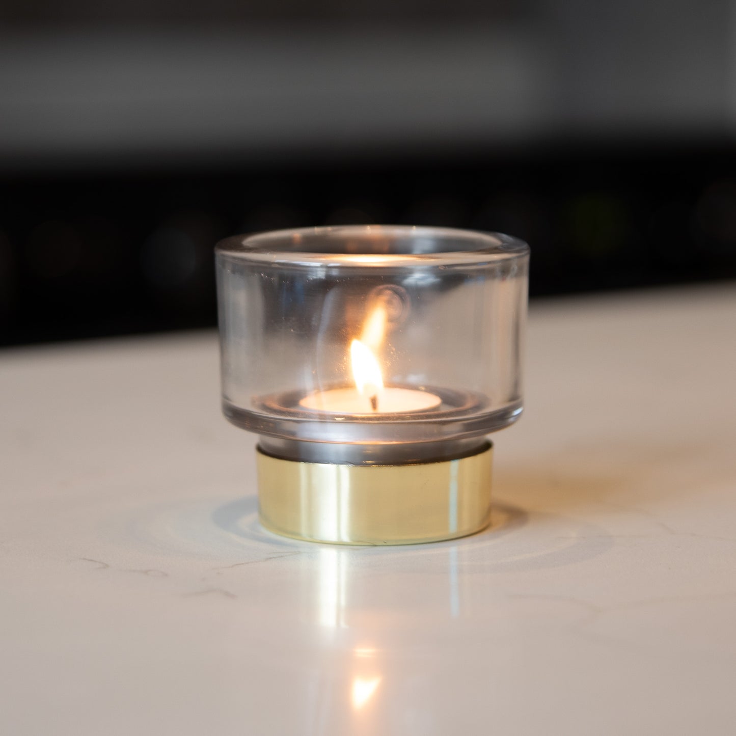 Grey Glass Tea Light Holder