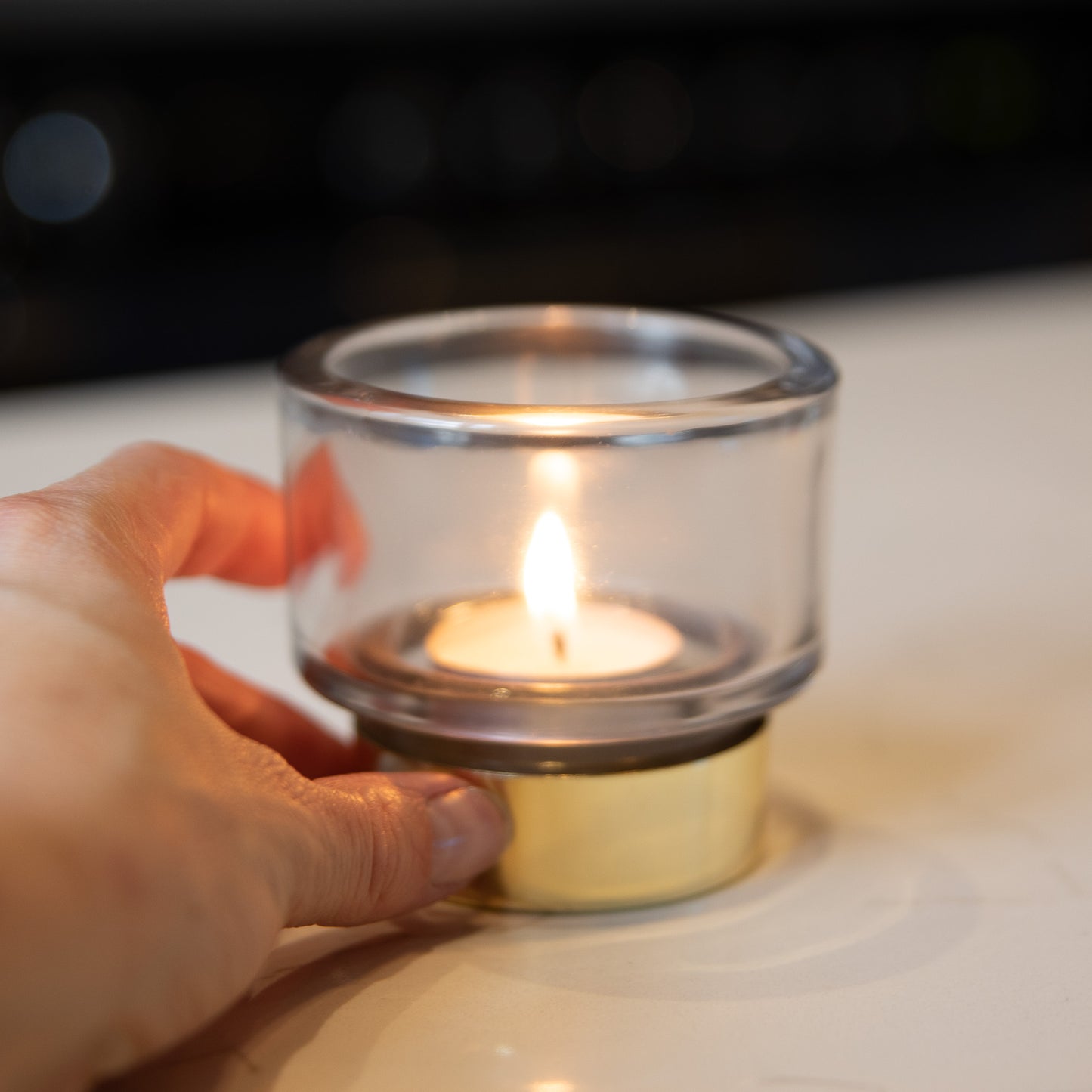 Grey Glass Tea Light Holder