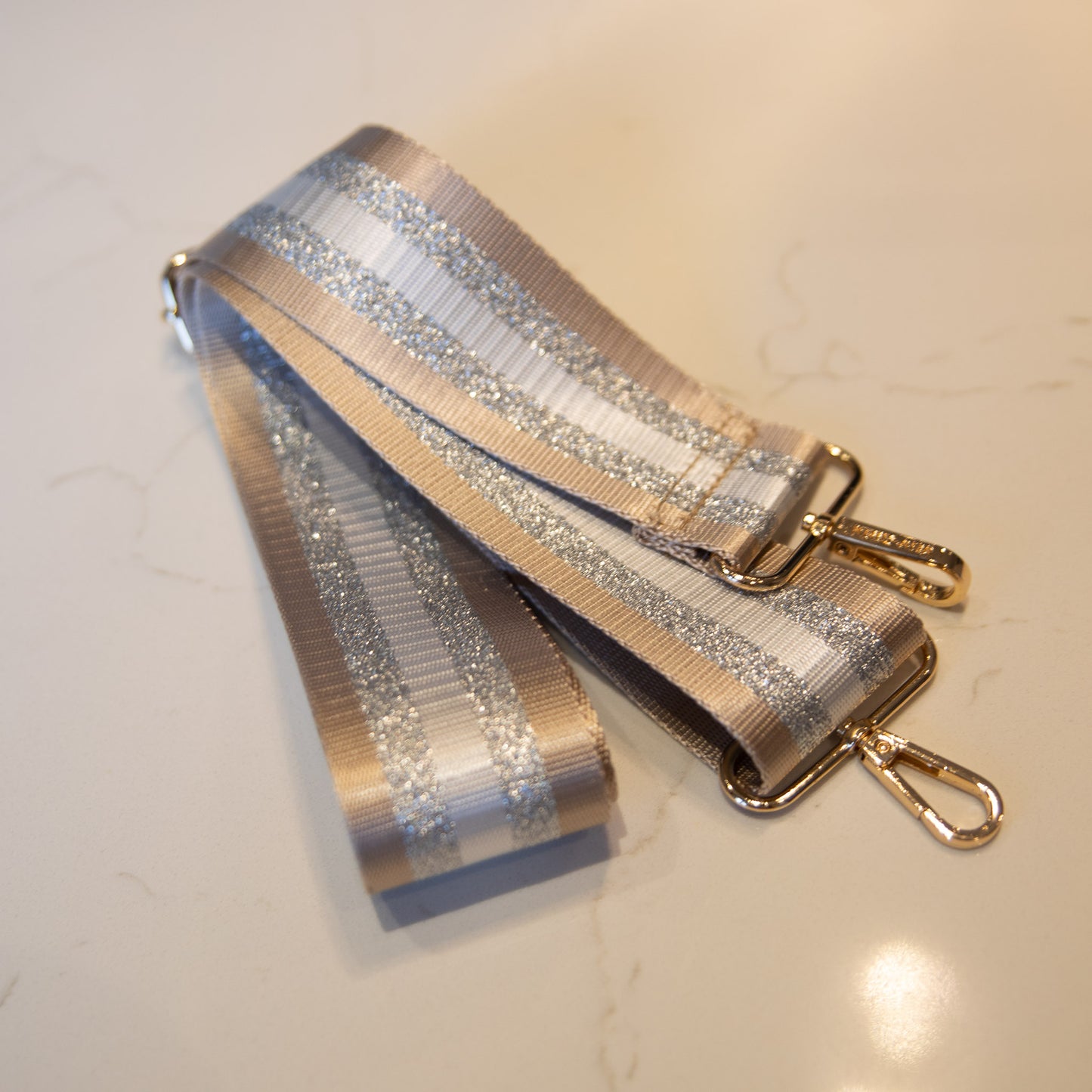 Beige & Metallic Silver Stripe Strap