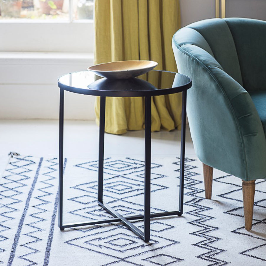 Black Side Table with smoked glass top