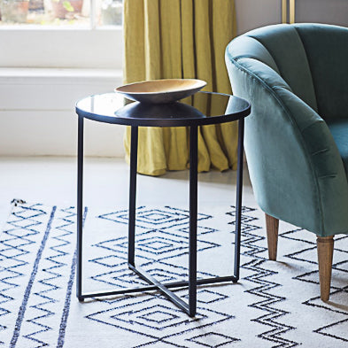 Black Side Table with smoked glass top