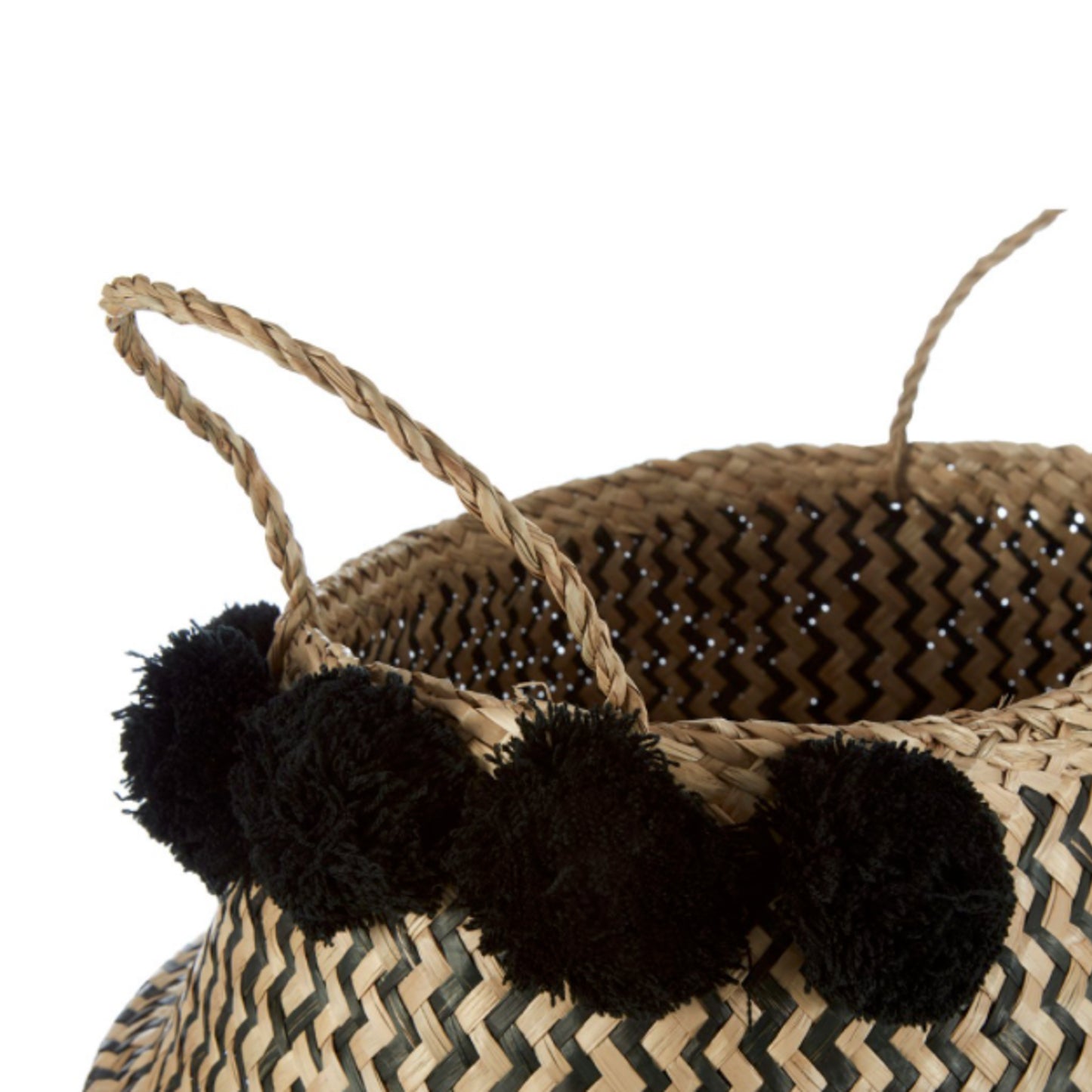 Black Pom Pom Seagrass Basket 32cm