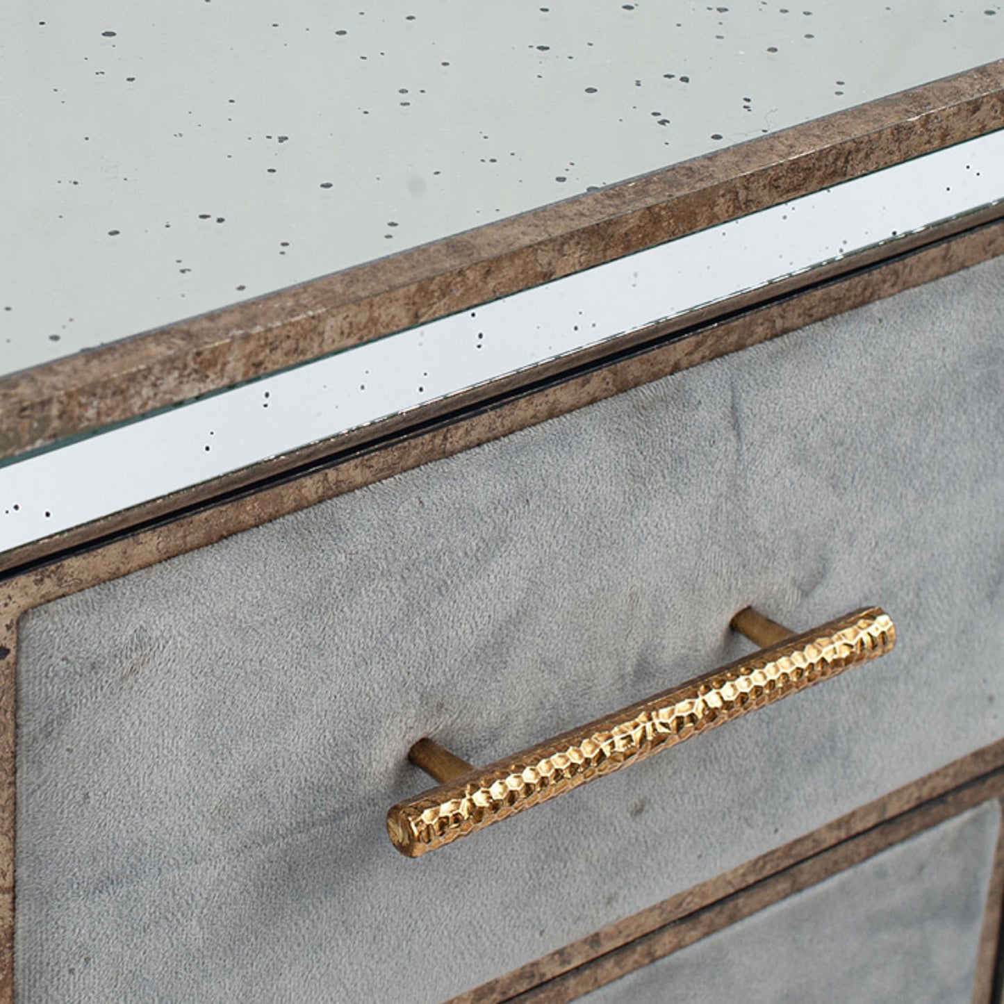 Brina Grey Velvet and Antique Effect Bedside Table