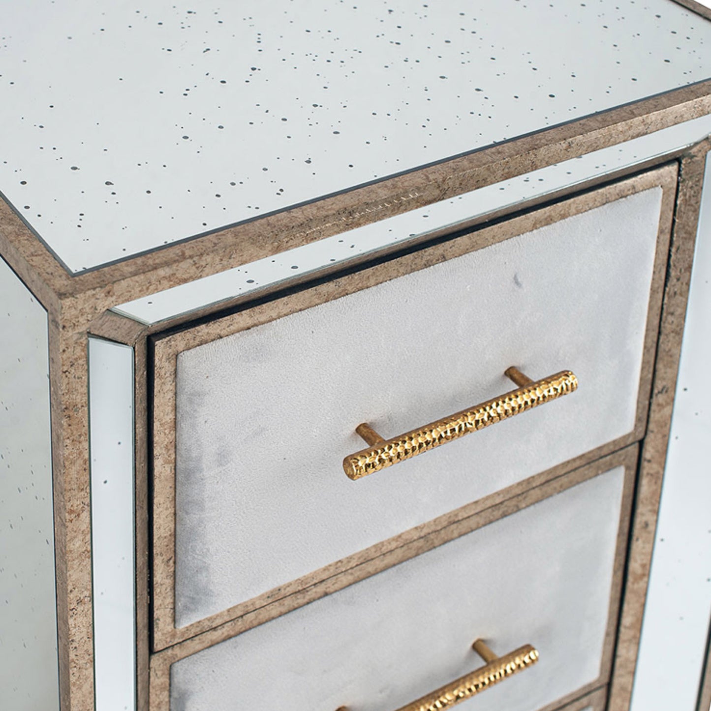 Brina Grey Velvet and Antique Effect Tall Boy