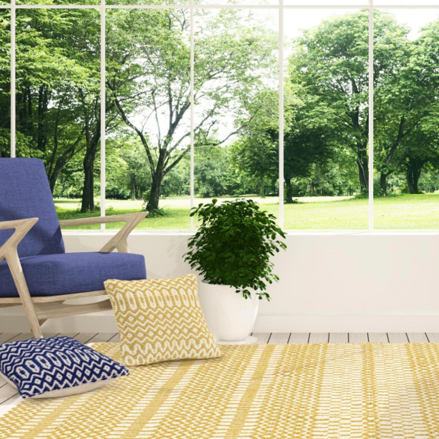 Geo Rug made from recycled bottles BLUE