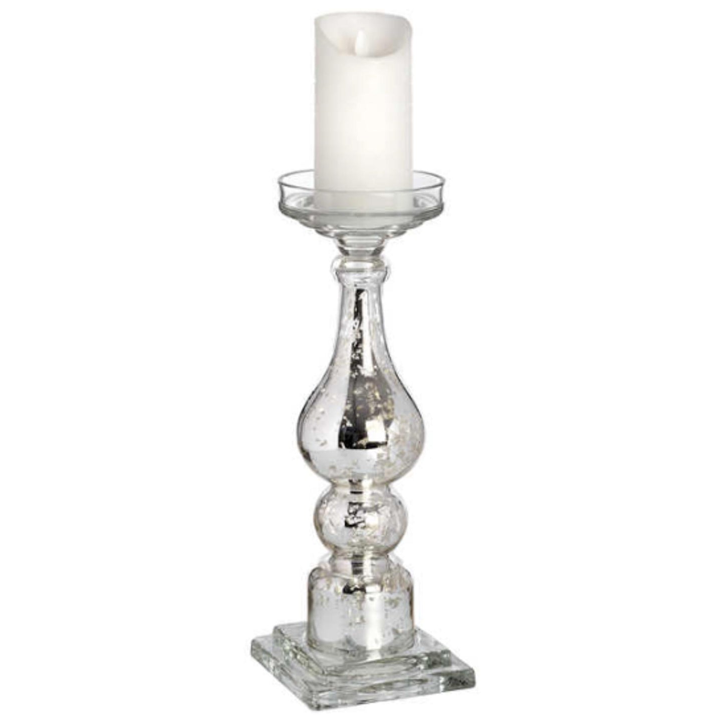 Antique Silver Glass Pillar Candle Holder 37cm