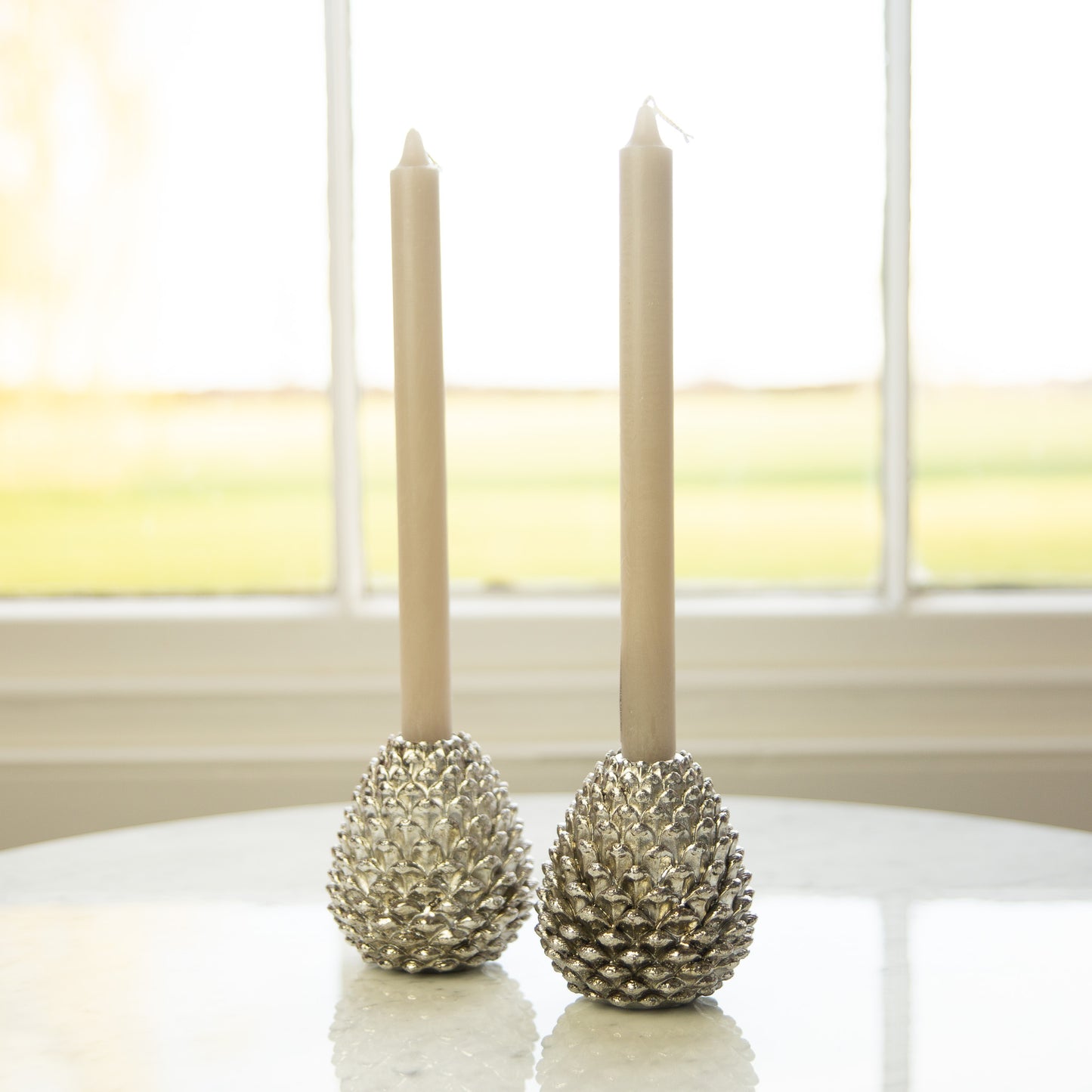 28cm Silver Grey Dinner Candles 4pk