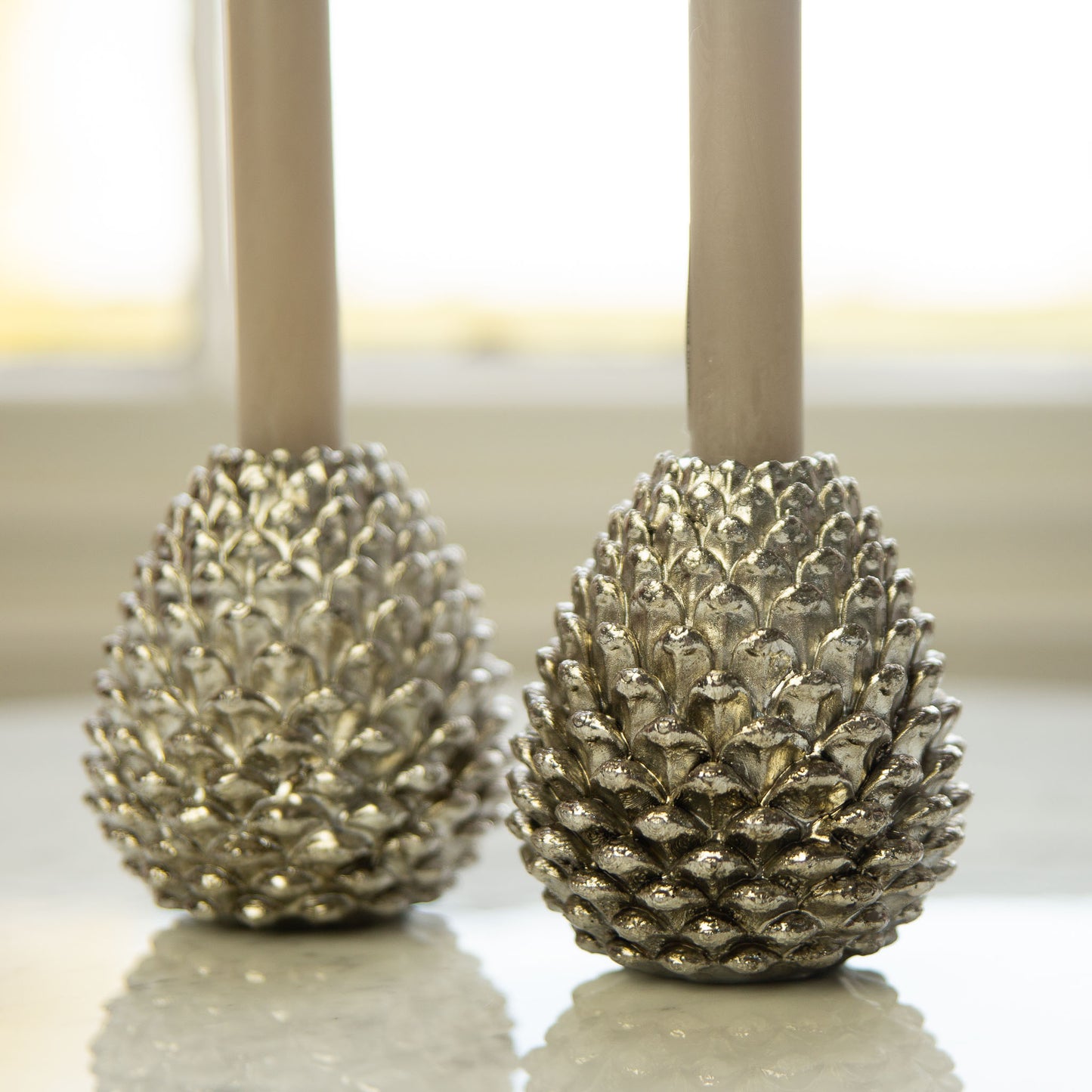 Silver Effect Pinecone Candle Holder