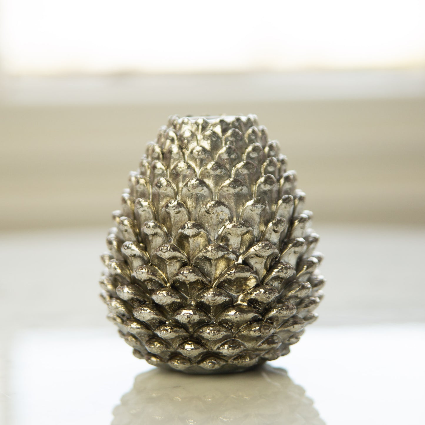 Silver Effect Pinecone Candle Holder