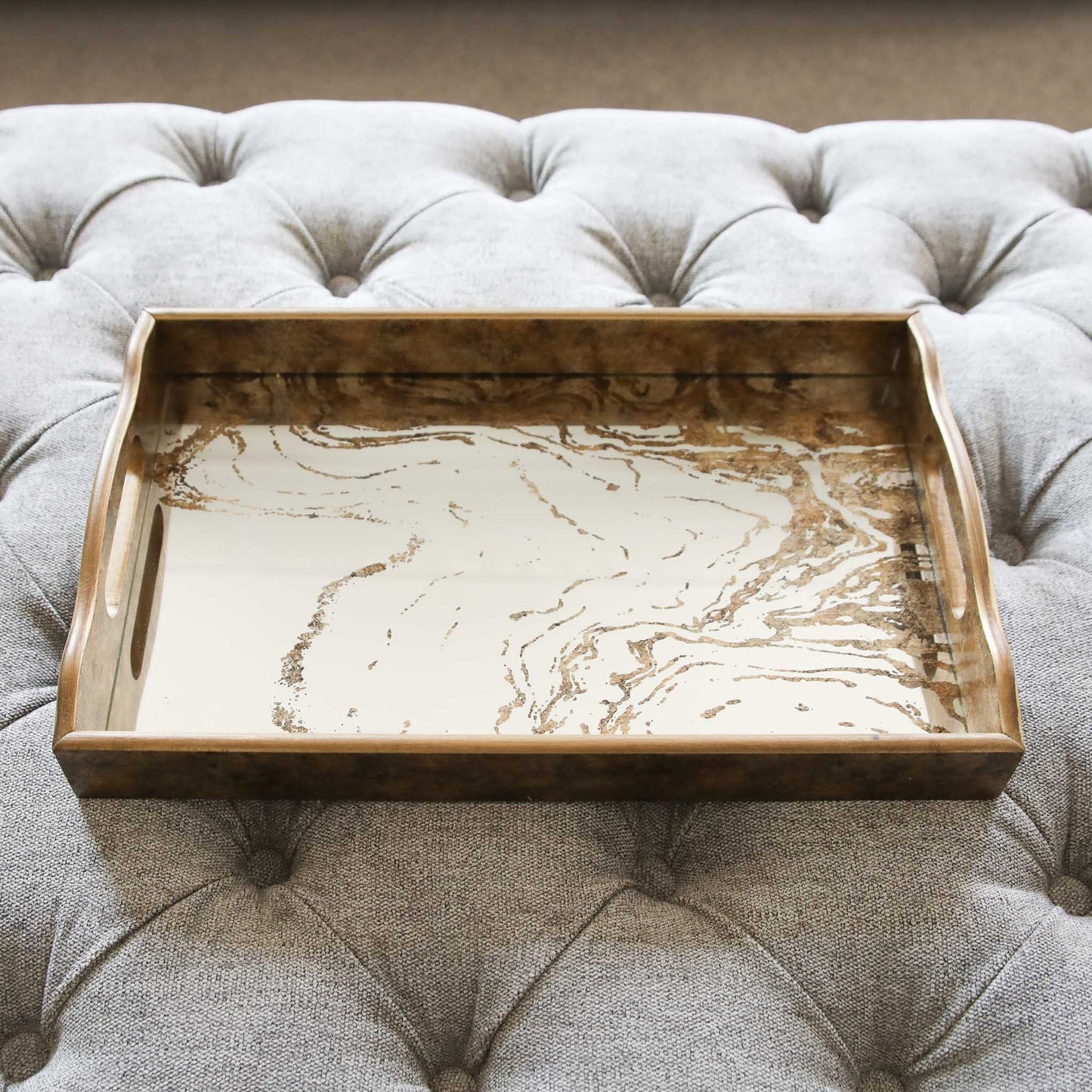 Gold Marble Effect Mirror Tray