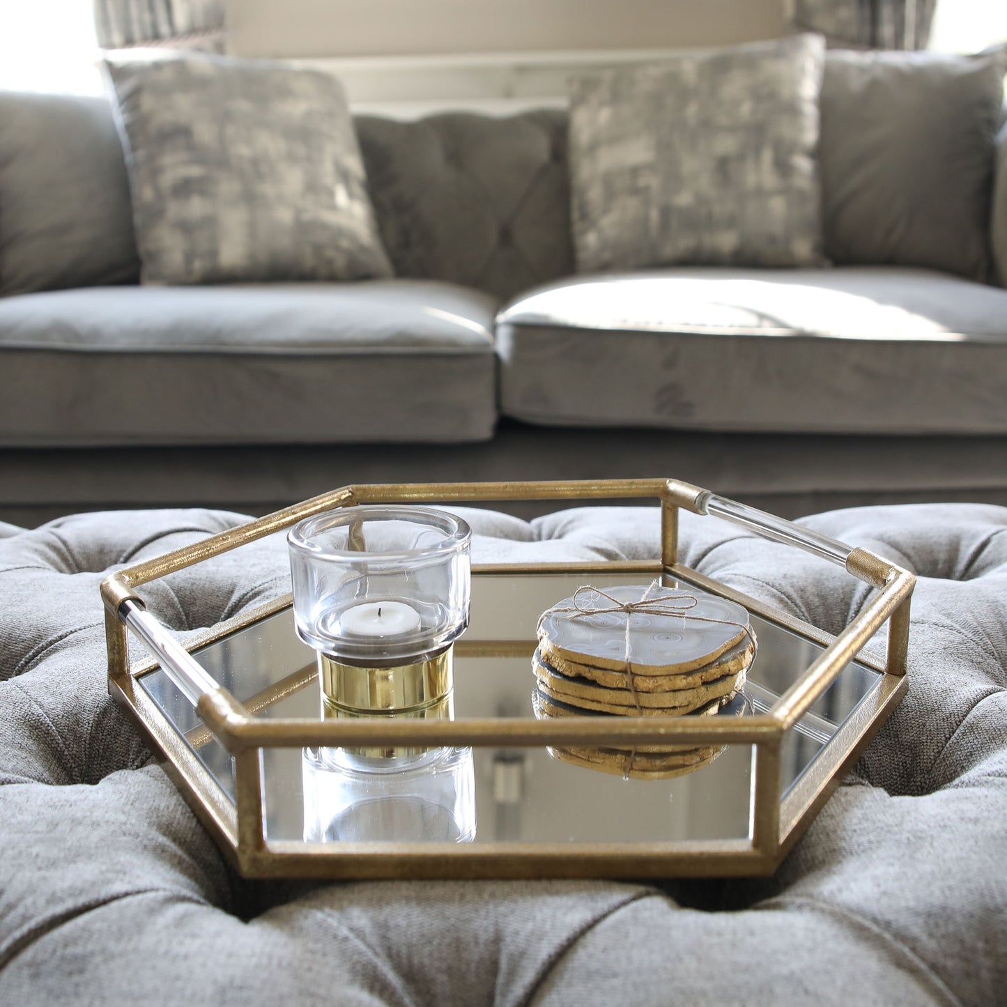2 Gold Mirror Trays