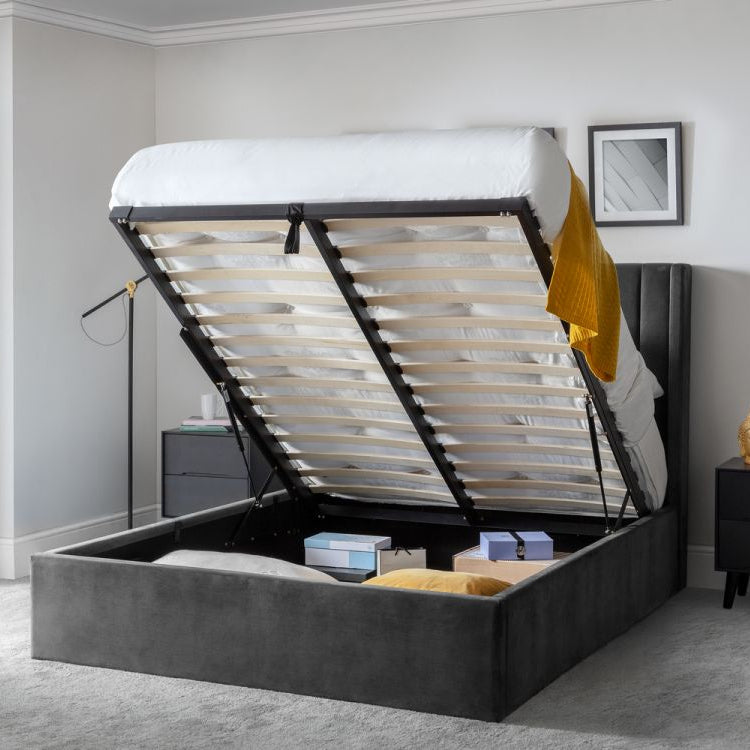 Langham Scalloped Headboard Storage Bed Grey