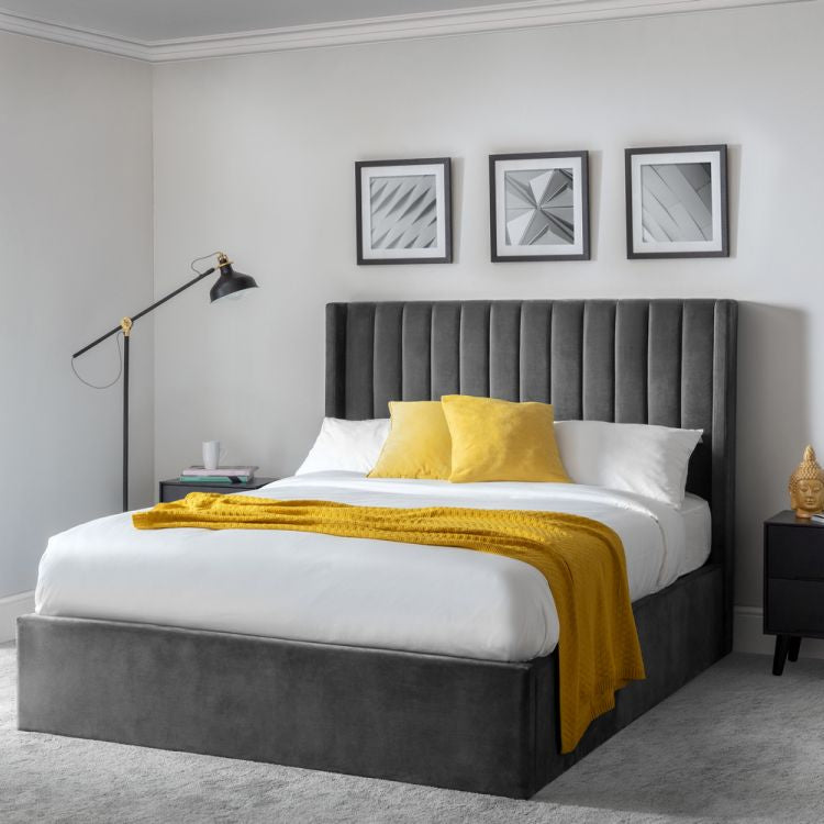 Langham Scalloped Headboard Storage Bed Grey
