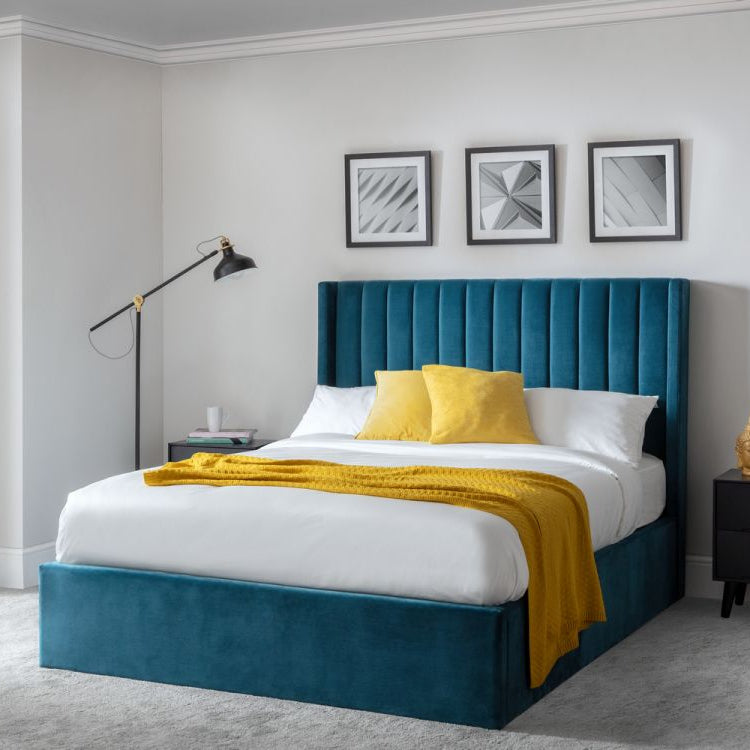Langham Scalloped Headboard Storage Bed Teal