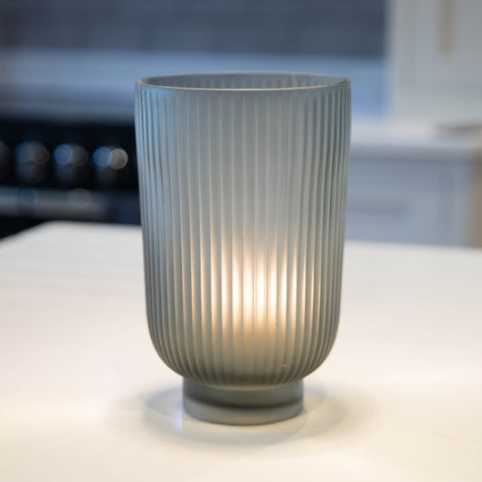 Smoke Ribbed Hurricane Vase 28cm