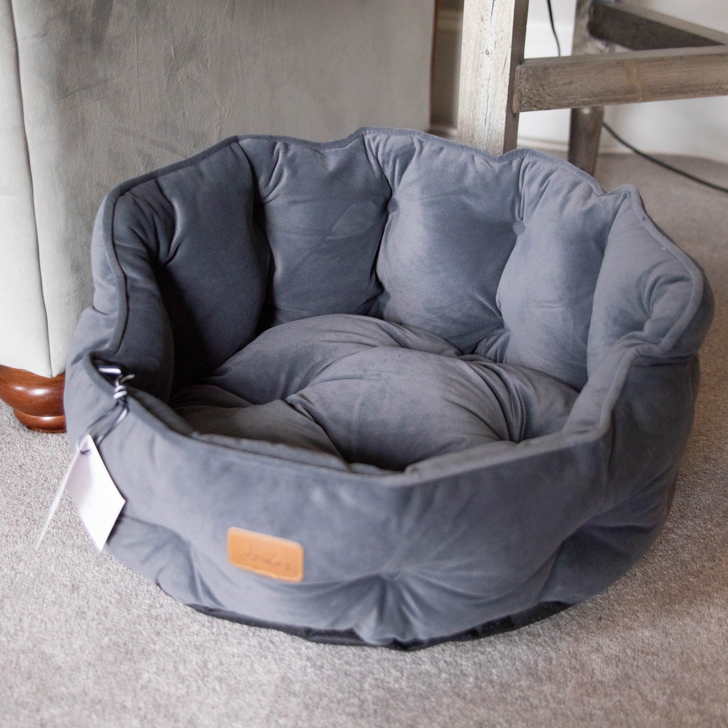 Joules Grey Velvet Chesterfields Dog Bed Small