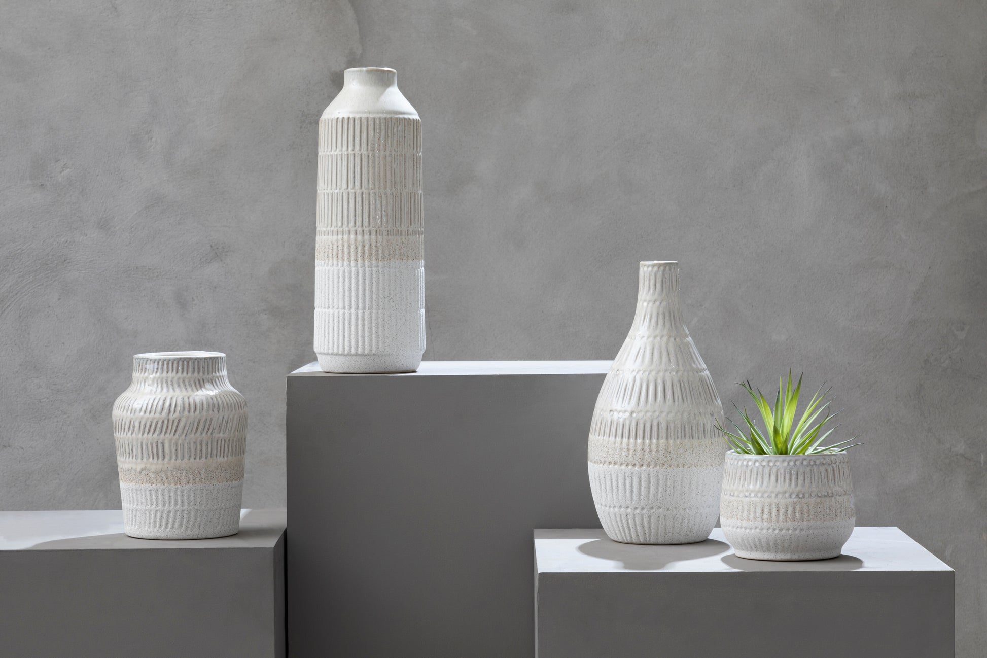 Stella White Embossed Stoneware Vase