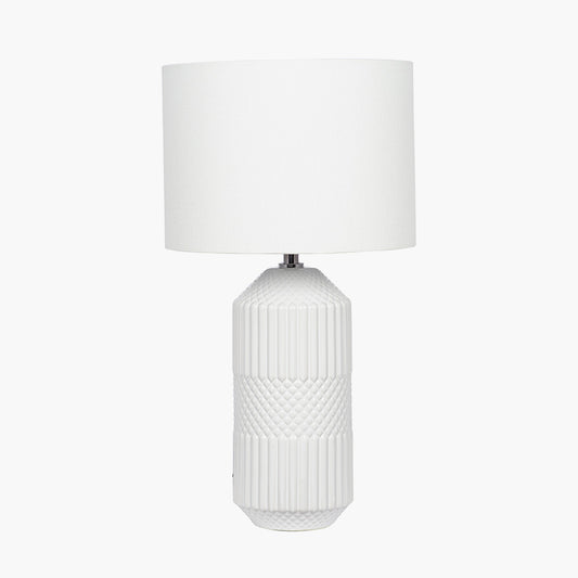 Meribel White Geo Textured Tall Ceramic Table Lamp 46cm