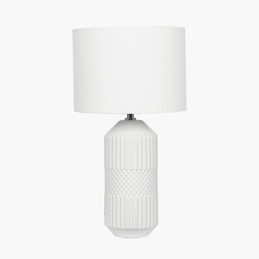 Meribel White Geo Textured Tall Ceramic Table Lamp 46cm