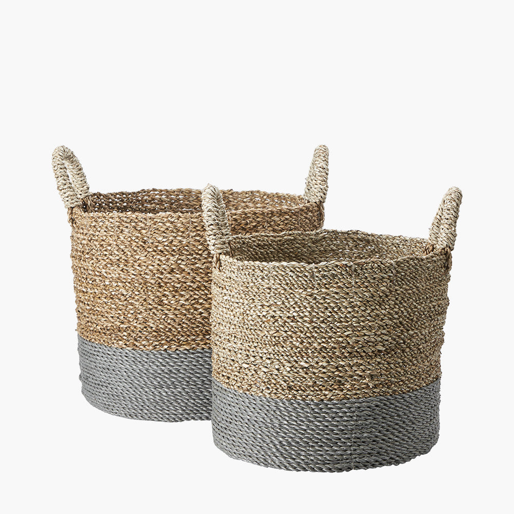 Copy of Set of 2 Banana Leaf Two Tone Natural and Grey Baskets