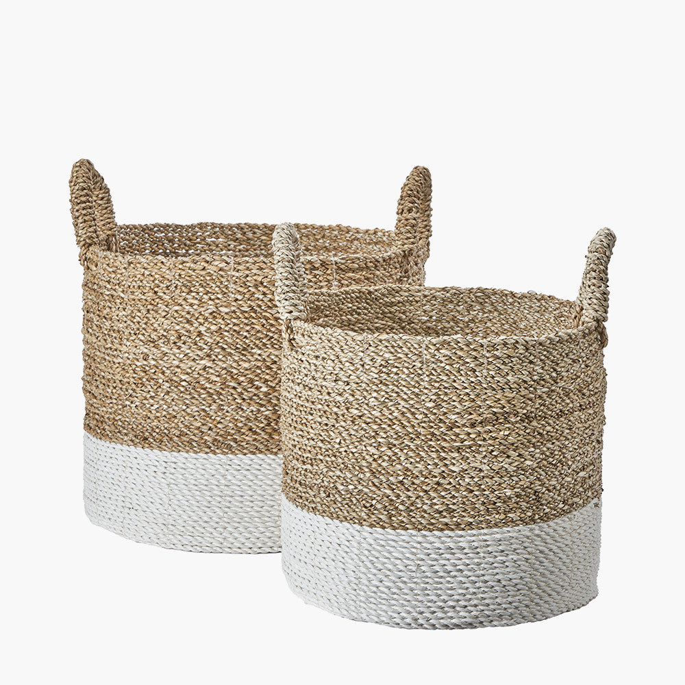 Set of 2 Banana Leaf Two Tone Natural and White Baskets