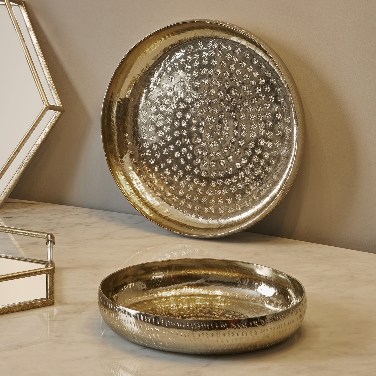 Set of 2 Gold Hammered Metal Bowls