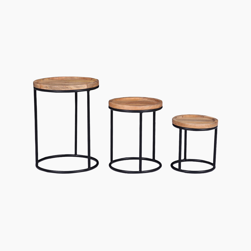 Ensemble Wooden 3x Round Side Tables