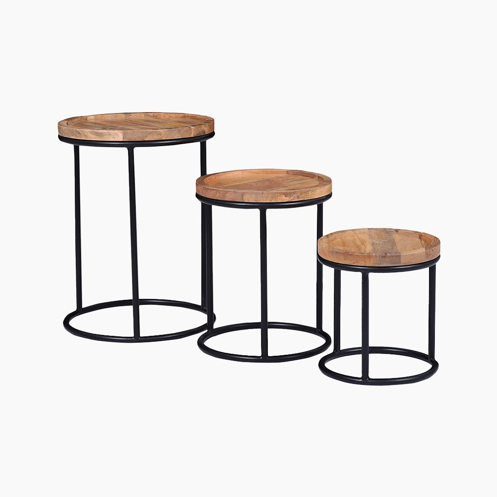 Ensemble Wooden 3x Round Side Tables