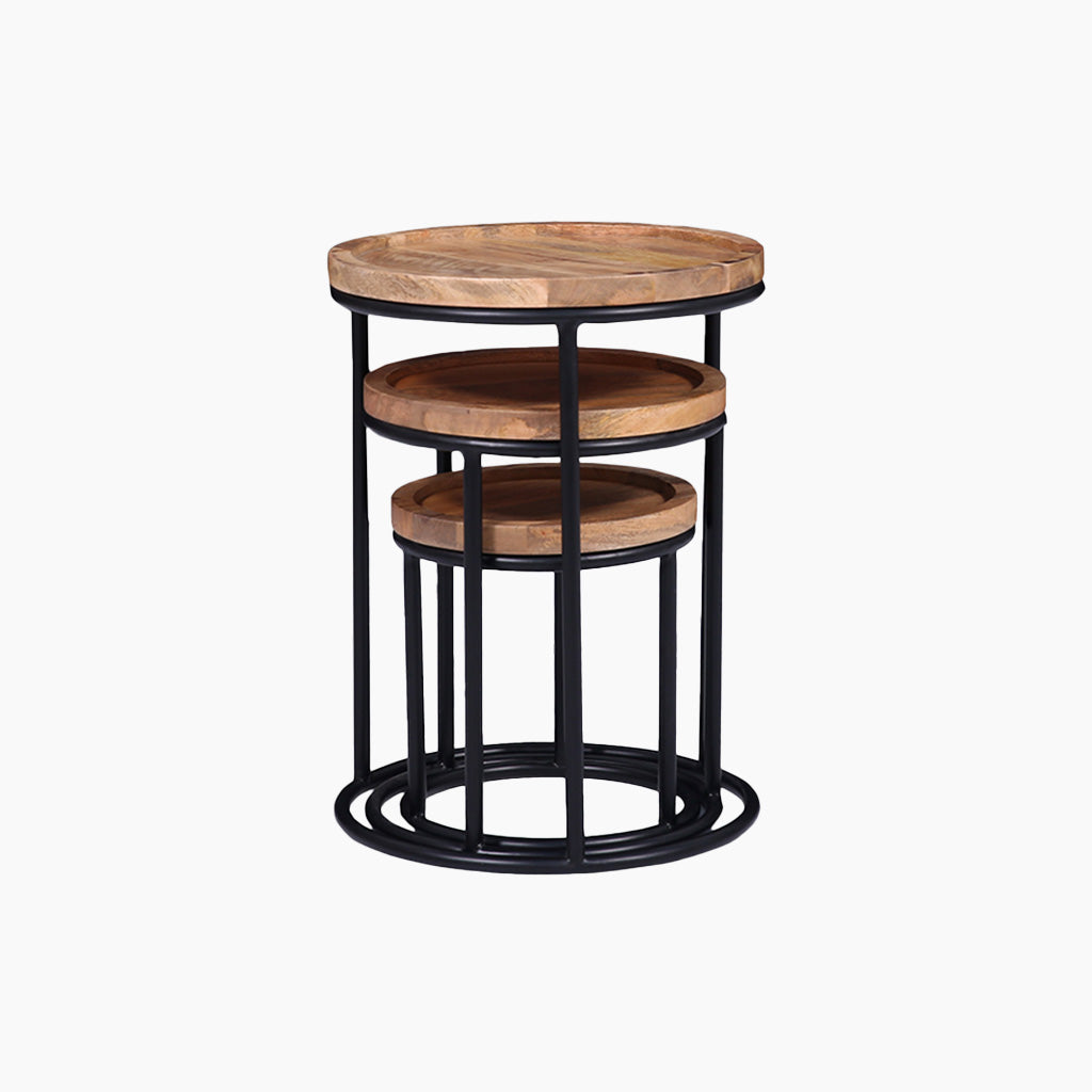 Ensemble Wooden 3x Round Side Tables