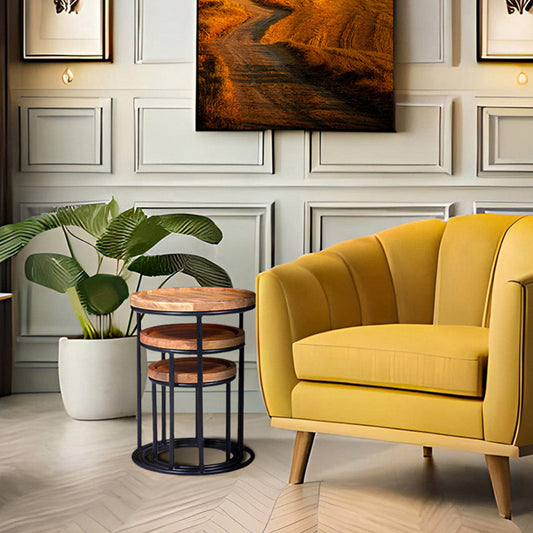 Ensemble Wooden 3x Round Side Tables