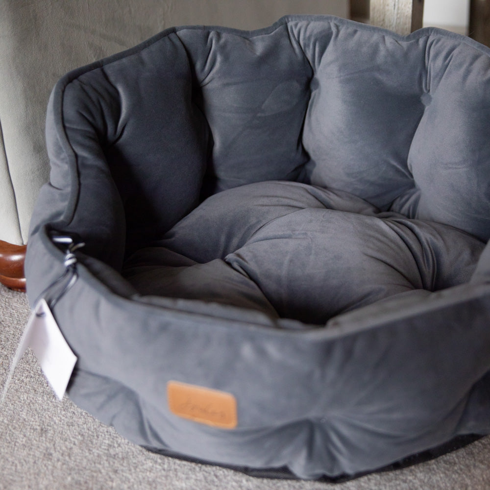 Joules Grey Velvet Chesterfields Dog Bed Small