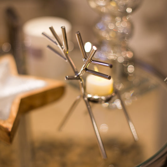 Silver Reindeer Tea Light Holder