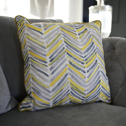 Yellow and Grey Stripe Cushion 43x43cm