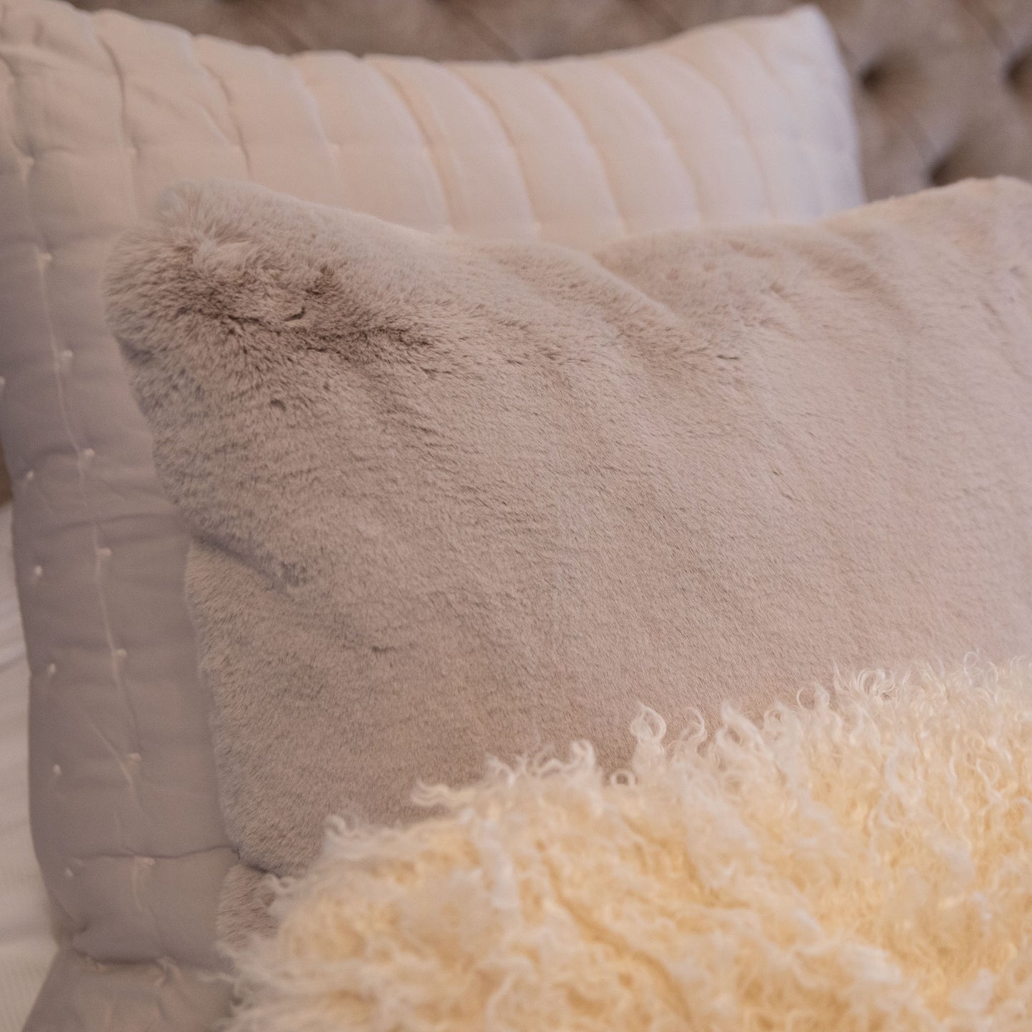 Greige Luxury Fur Grey Cushion