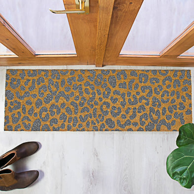 Grey Leopard Print Patio Doormat 120x40cm