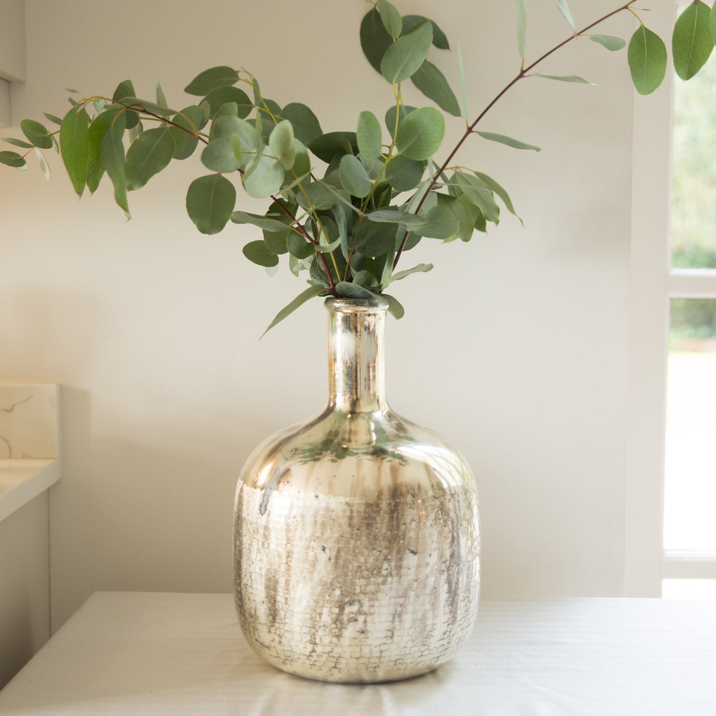 Silver Bottle Vase with Oxidised finish 41cm