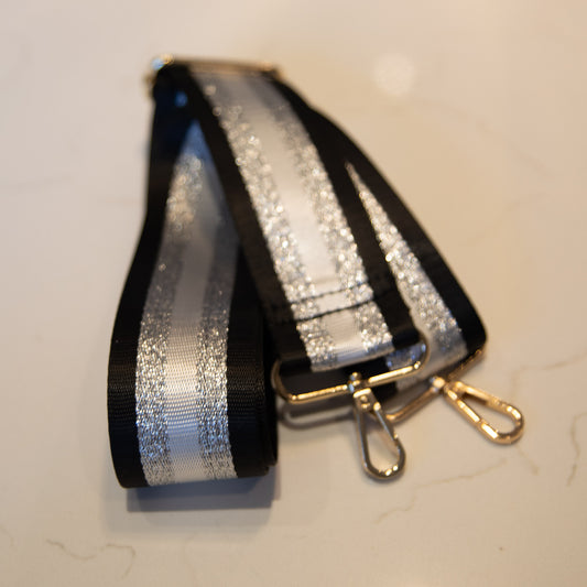 Black & metallic silver stripe design strap