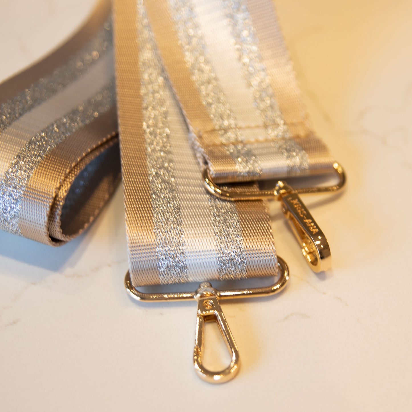 Beige & Metallic Silver Stripe Strap