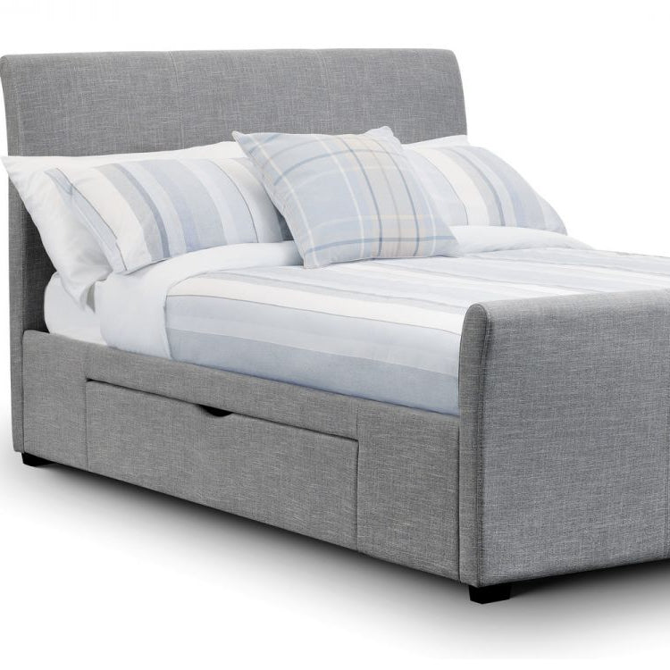 Capri Fabric Bed with 2 Drawers - Light Grey Linen