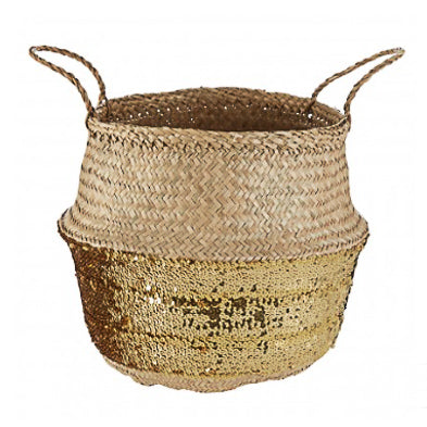 Gold Sequin Small Basket 28cm