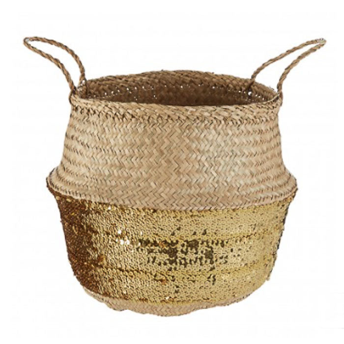 Gold Sequin Small Basket 28cm